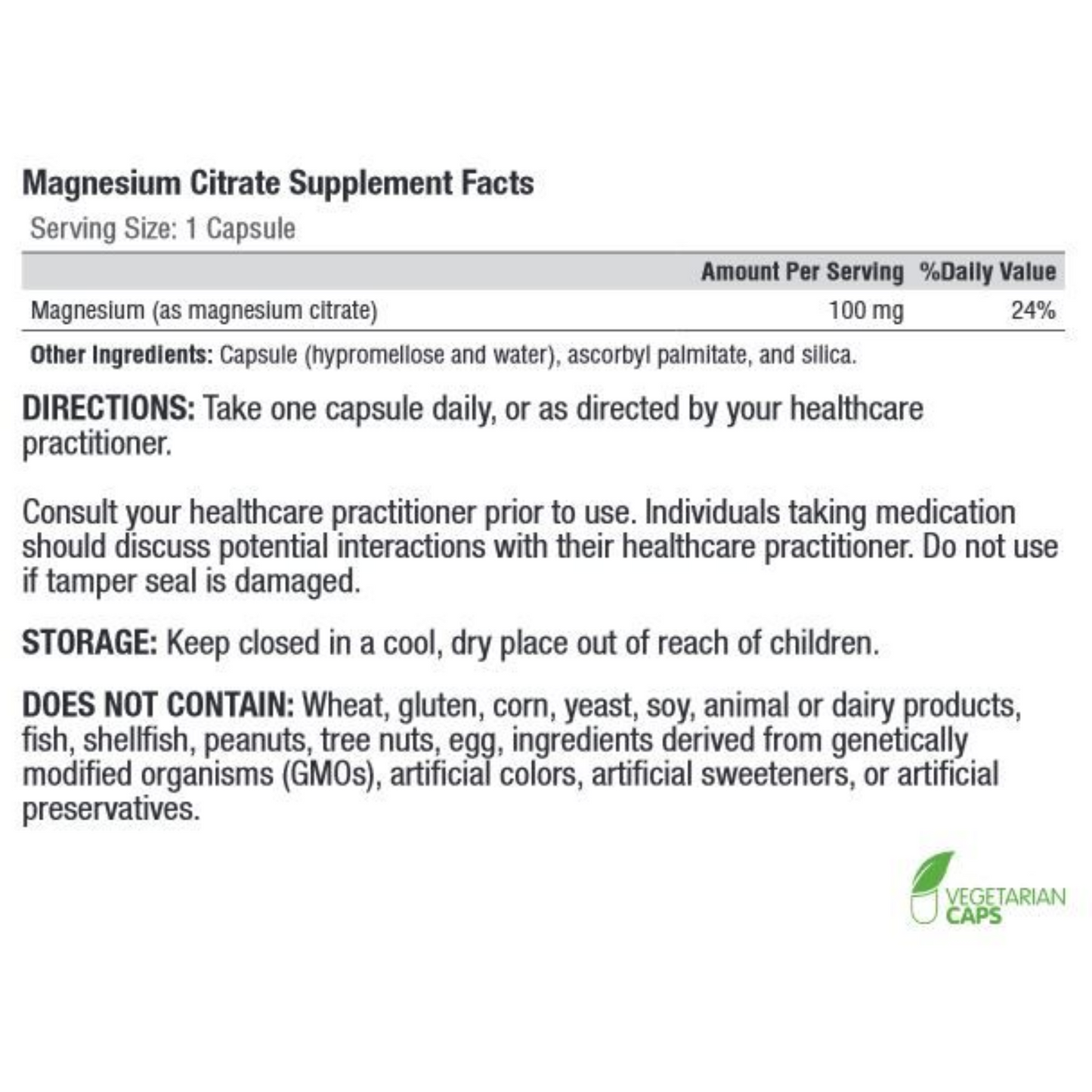 Magnesium Citrate 120 Capsules